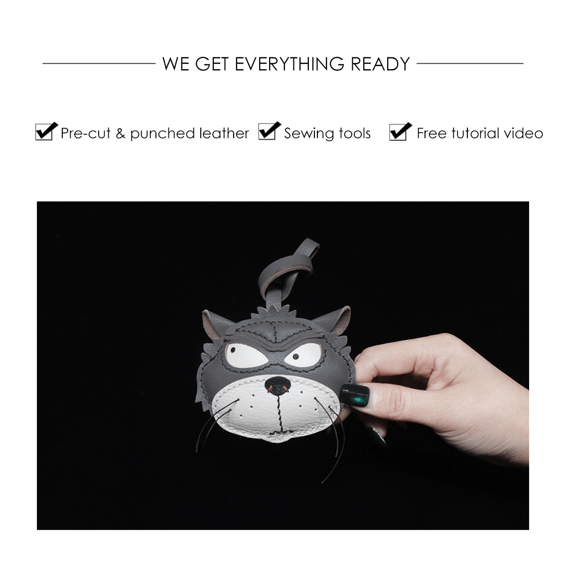 CUCUBIRD POPSEWING® Leather Fun Cat Keychain DIY Kit  