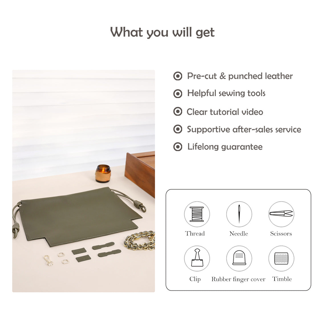 CUCUBIRD POPSEWING® Leather Drawstring Chain Clutch DIY Kit  