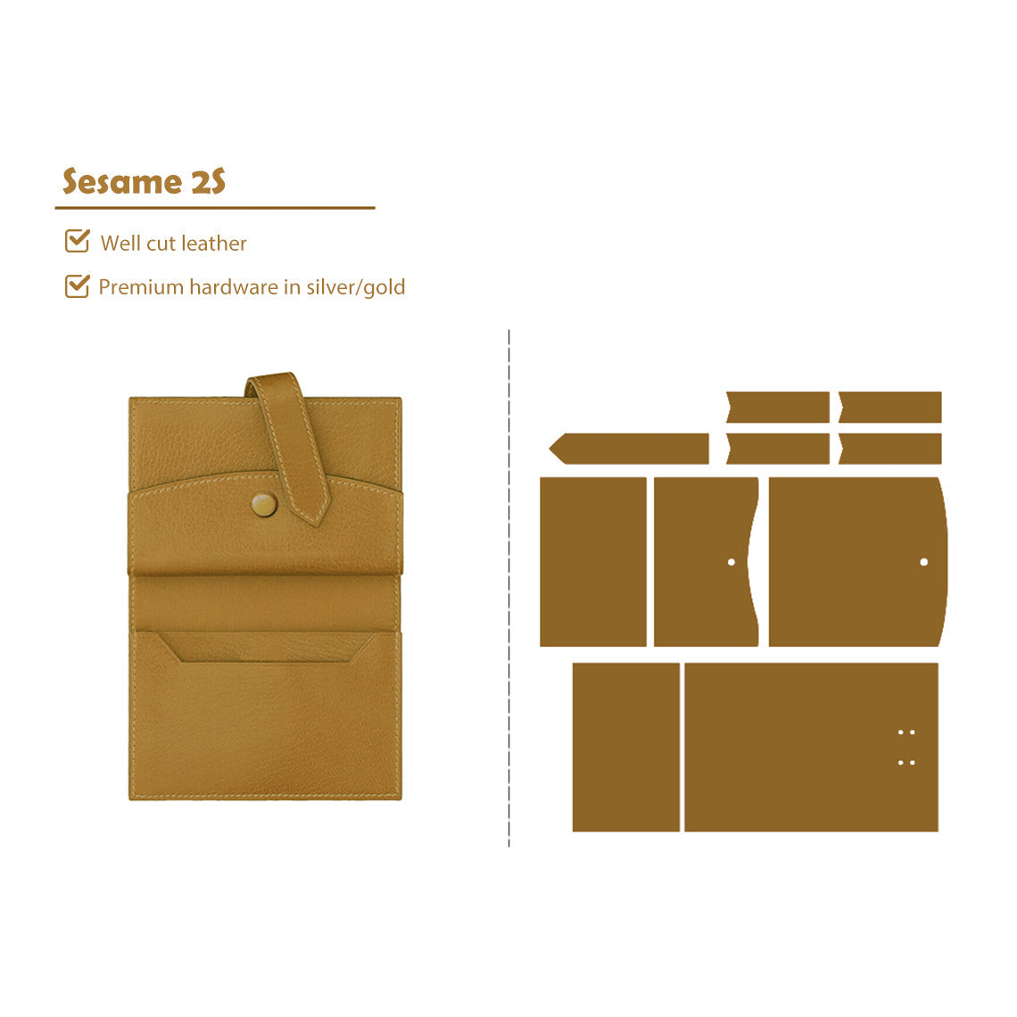 CUCUBIRD CUCUBIRD Full Grain Leather Bearn Coin Wallet DIY Kits Sesame 2S / Gold 