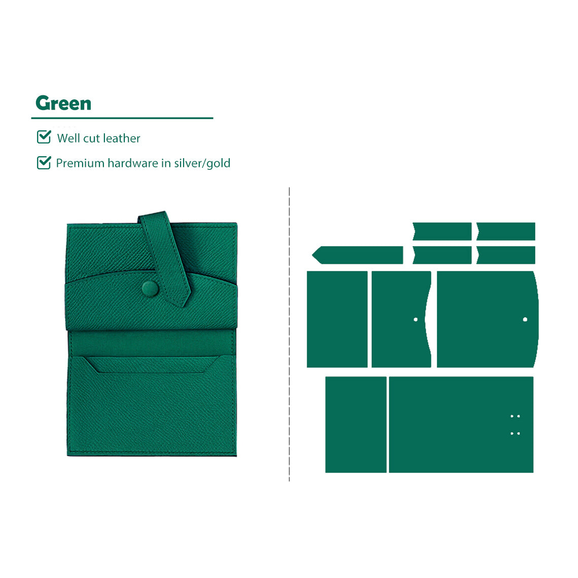 CUCUBIRD CUCUBIRD Full Grain Leather Bearn Coin Wallet DIY Kits Green / Gold 