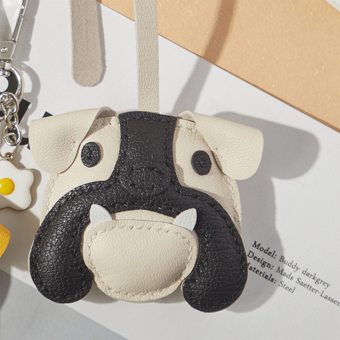 CUCUBIRD CUCUBIRD Sheep Leather Bulldog Keychain DIY Kits White 