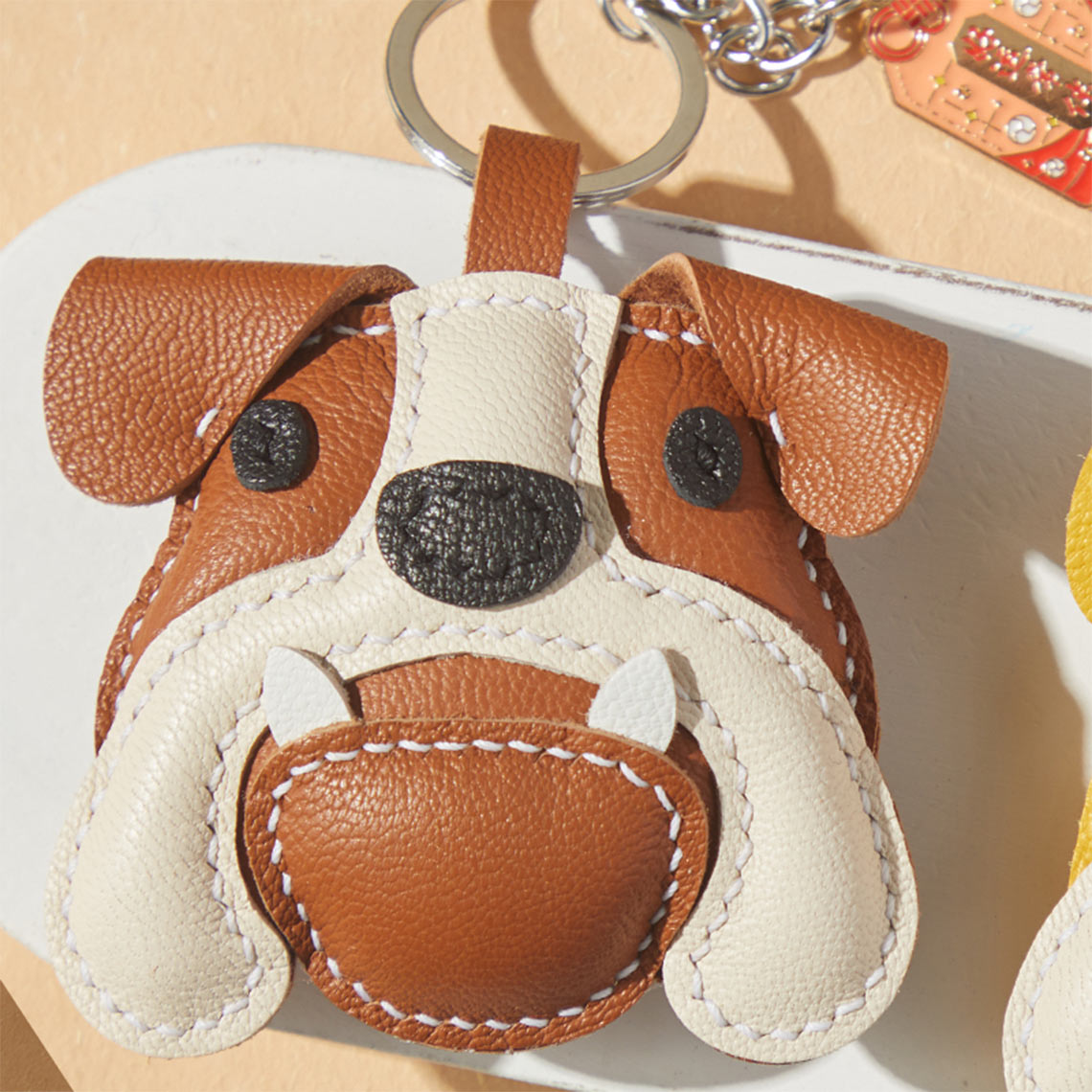 CUCUBIRD CUCUBIRD Sheep Leather Bulldog Keychain DIY Kits Brown 