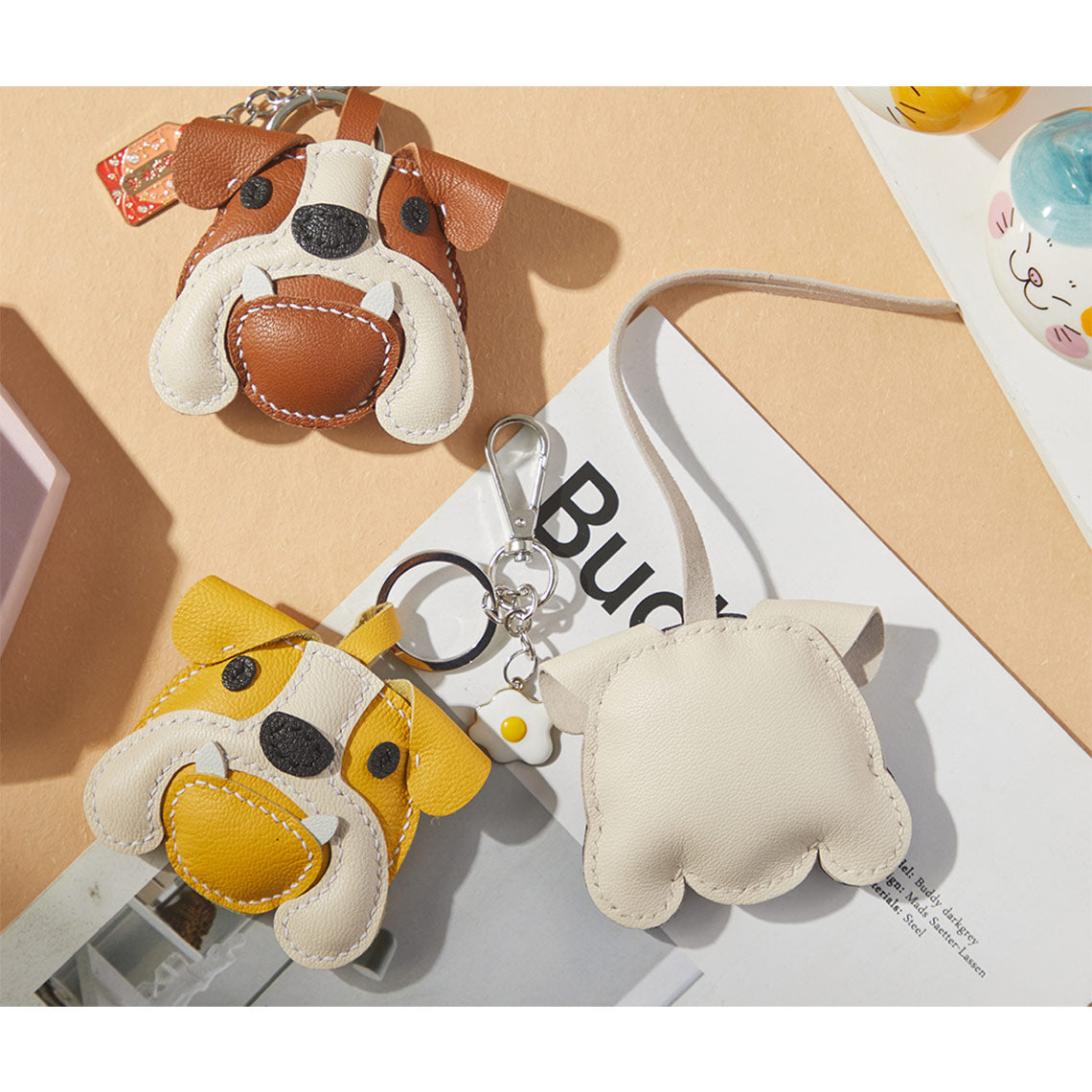 CUCUBIRD Sheep Leather Bulldog Keychain DIY Kits