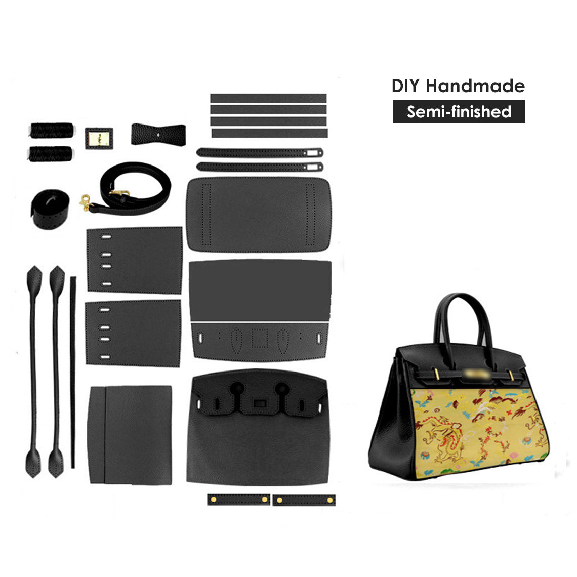 CUCUBIRD POPSEWING® Top Grain Leather Dustbag Recycle Platinum Bag DIY Kit  