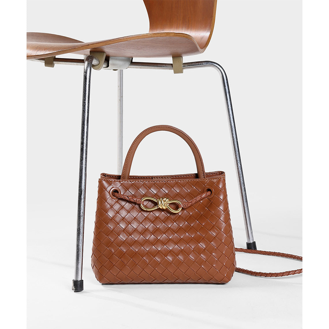 CUCUBIRD CUCUBIRD Leather Small Intrecciato Tote DIY Kits Brown 