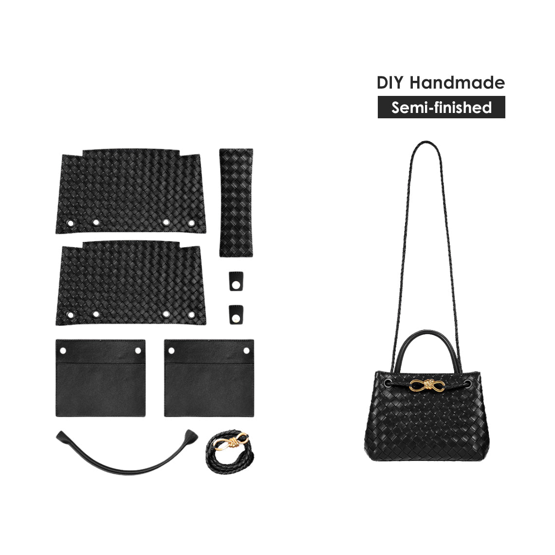 CUCUBIRD CUCUBIRD Leather Small Intrecciato Tote DIY Kits Black 