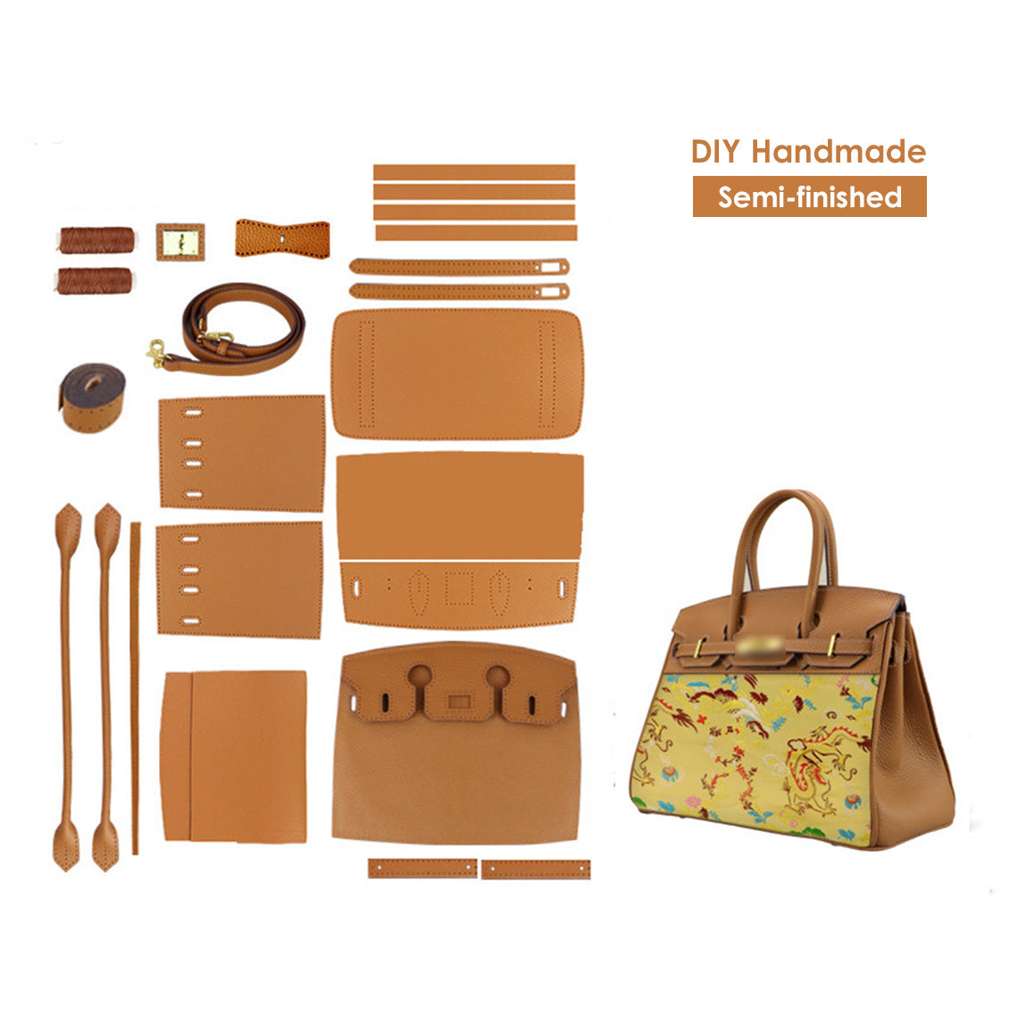 CUCUBIRD POPSEWING® Top Grain Leather Dustbag Recycle Platinum Bag DIY Kit  