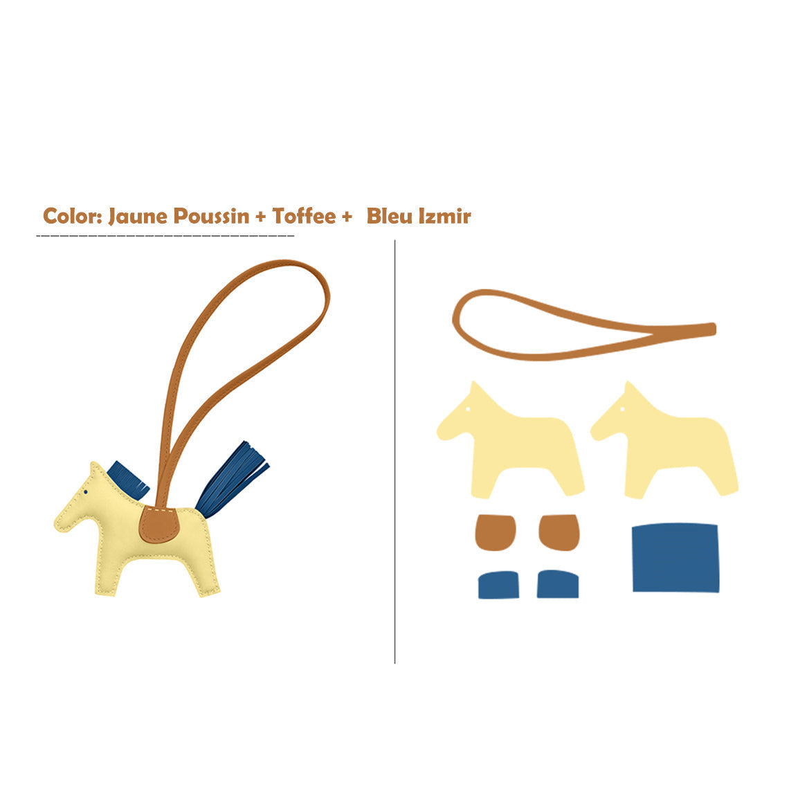 CUCUBIRD CUCUBIRD Sheep Leather Color Horse Purse Charm DIY Kit Jaune Poussin/Toffee/Bleu Izmir 