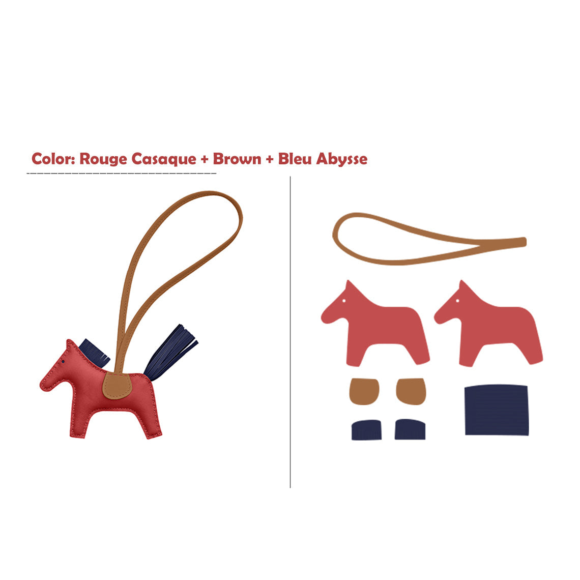 CUCUBIRD CUCUBIRD Sheep Leather Color Horse Purse Charm DIY Kit Rouge Casaque/Brown/Bleu Abysse 