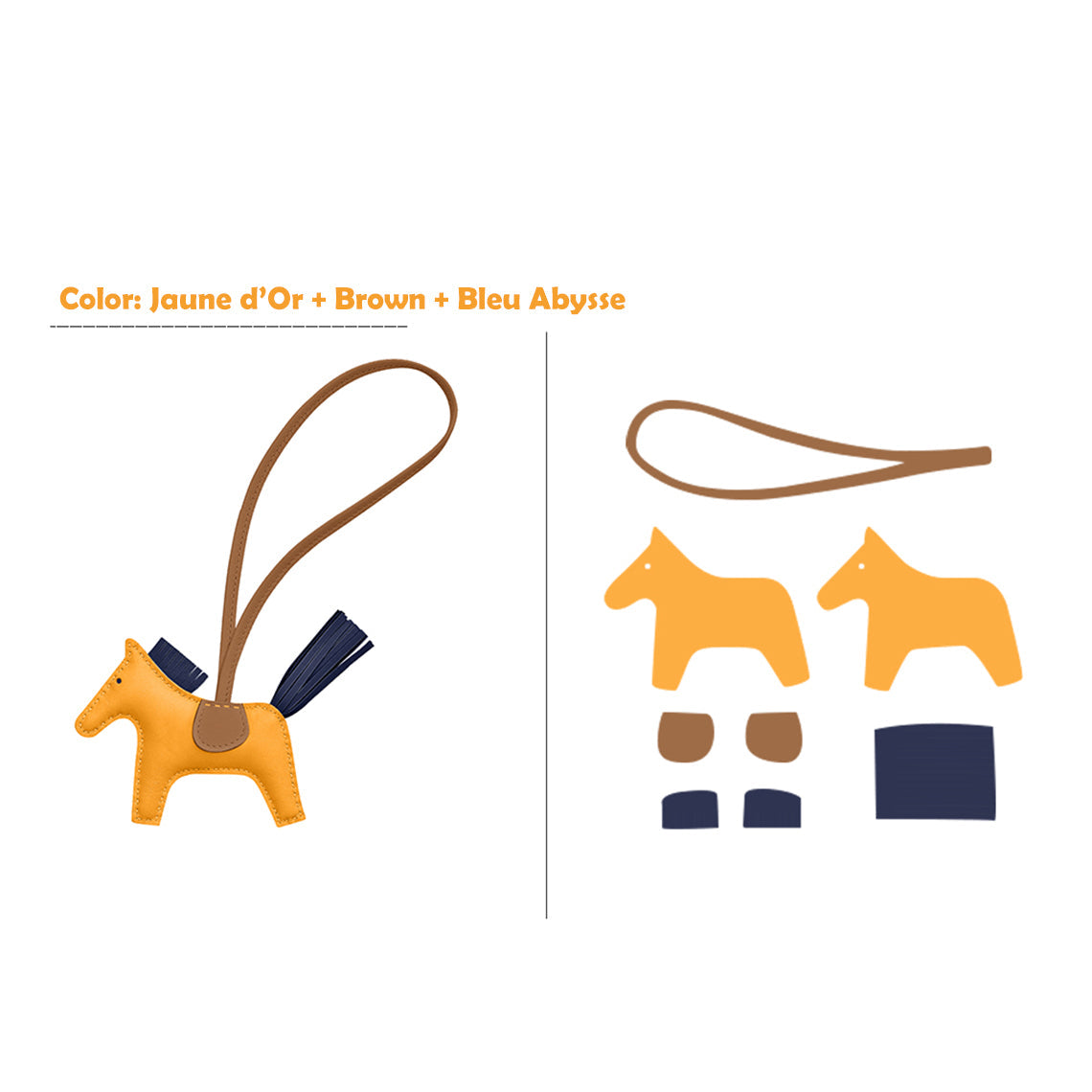 CUCUBIRD CUCUBIRD Sheep Leather Color Horse Purse Charm DIY Kit Jaune d'Or/Brown/Bleu Abysse 