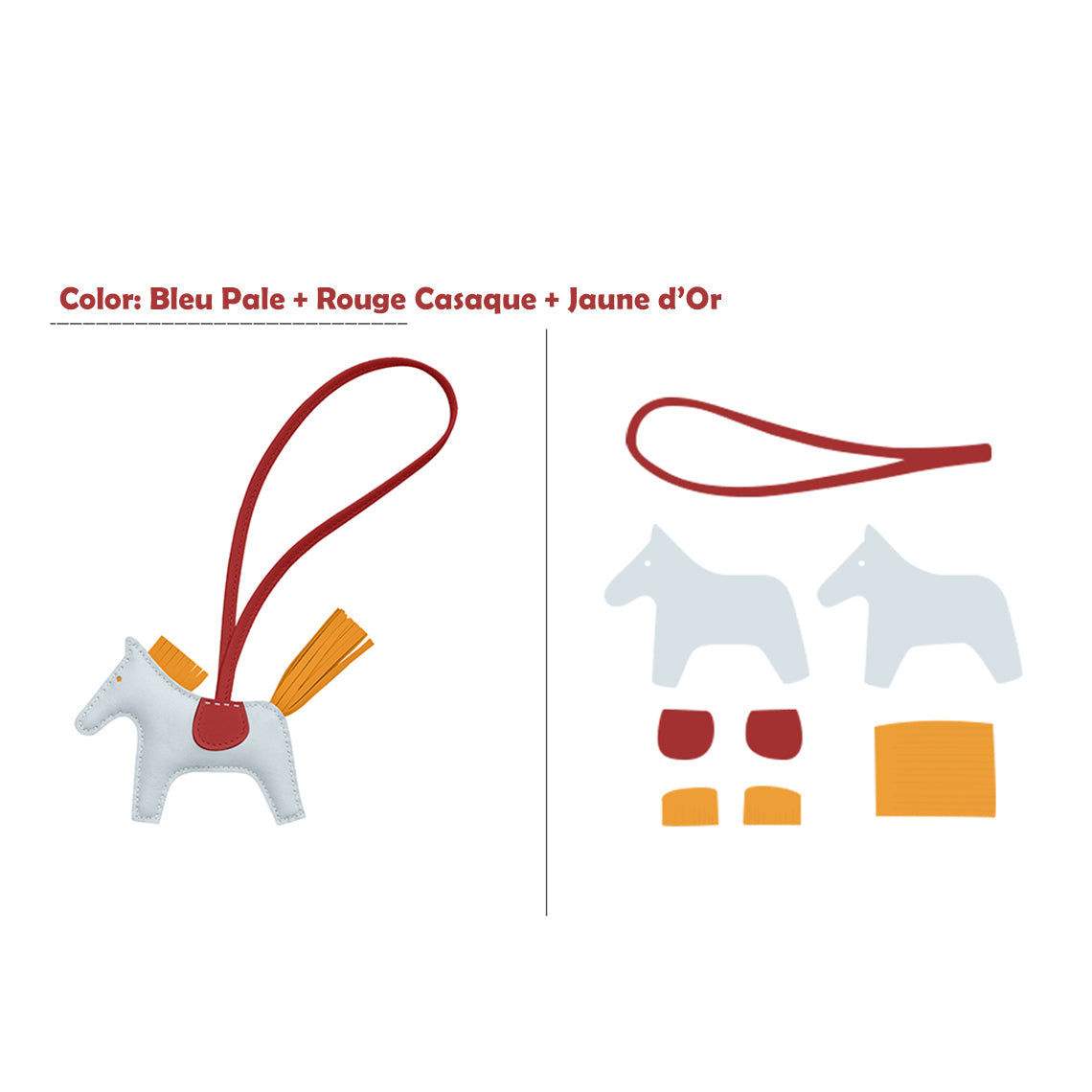 CUCUBIRD CUCUBIRD Sheep Leather Color Horse Purse Charm DIY Kit Bleu Pale/Rouge Casaque/Jaune d'Or 