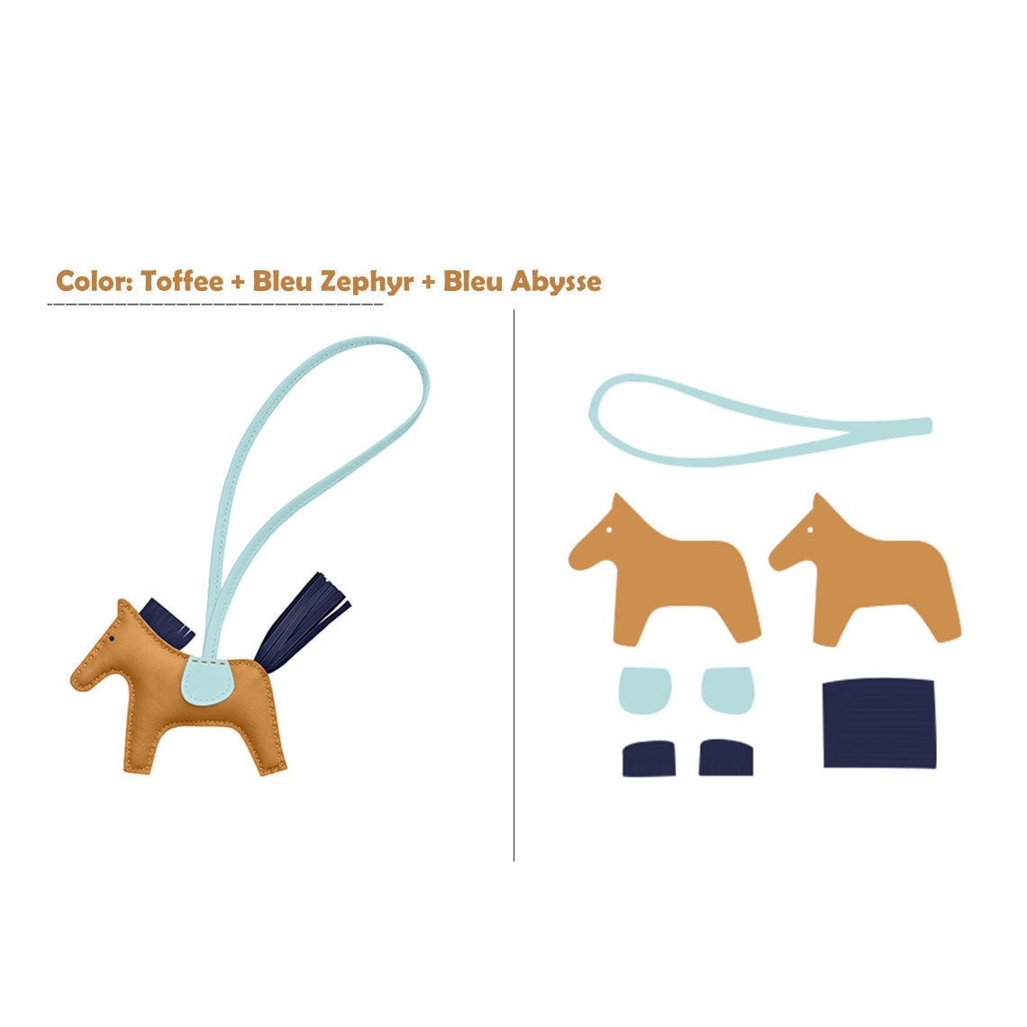 CUCUBIRD CUCUBIRD Sheep Leather Color Horse Purse Charm DIY Kit Toffee/Bleu Zephyr/Bleu Abysse 