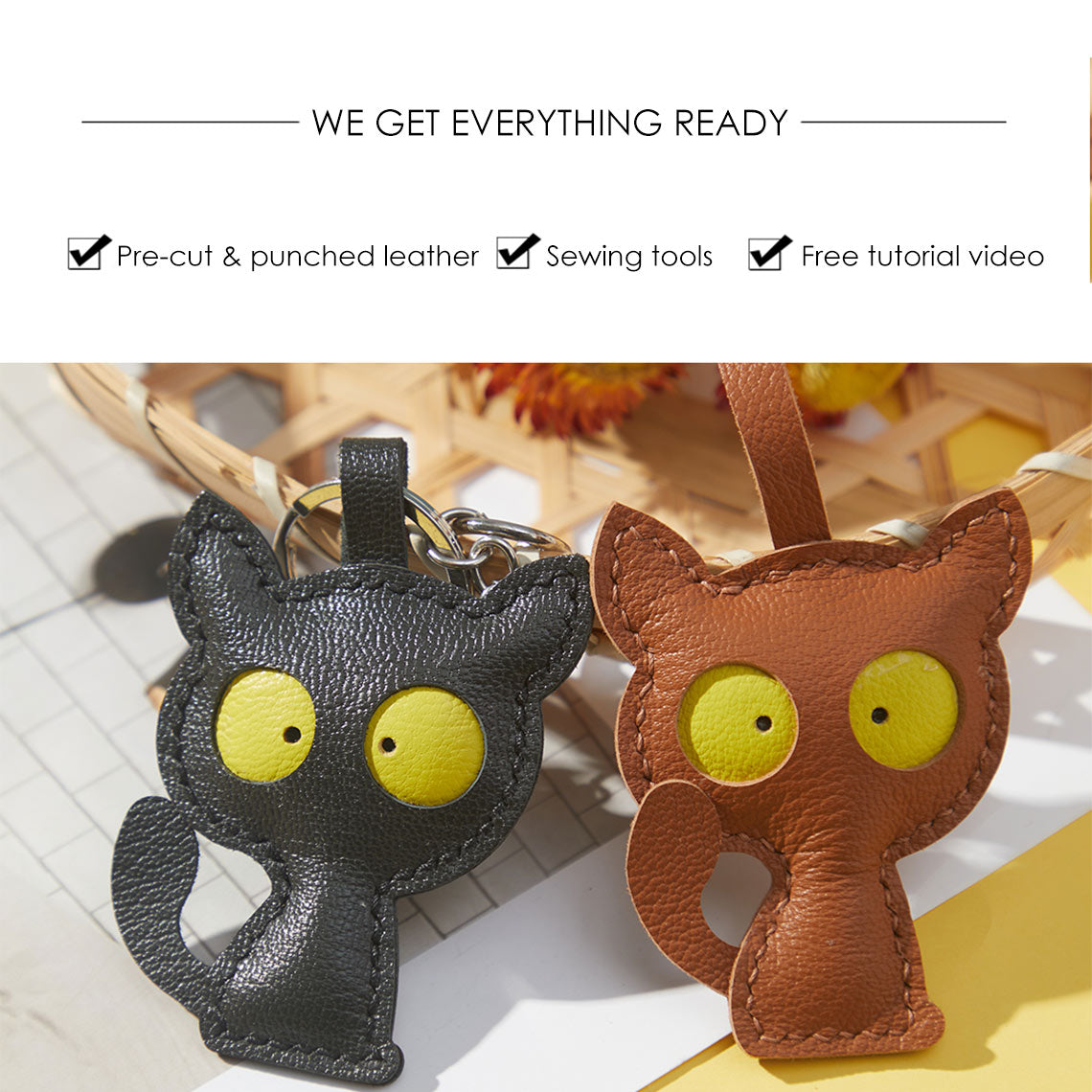 CUCUBIRD Leather Kitty Keychain DIY Kits