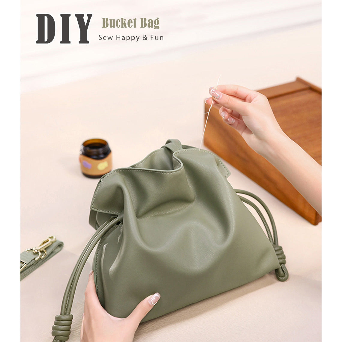 CUCUBIRD Leather Drawstring Bucket Bag DIY Kits