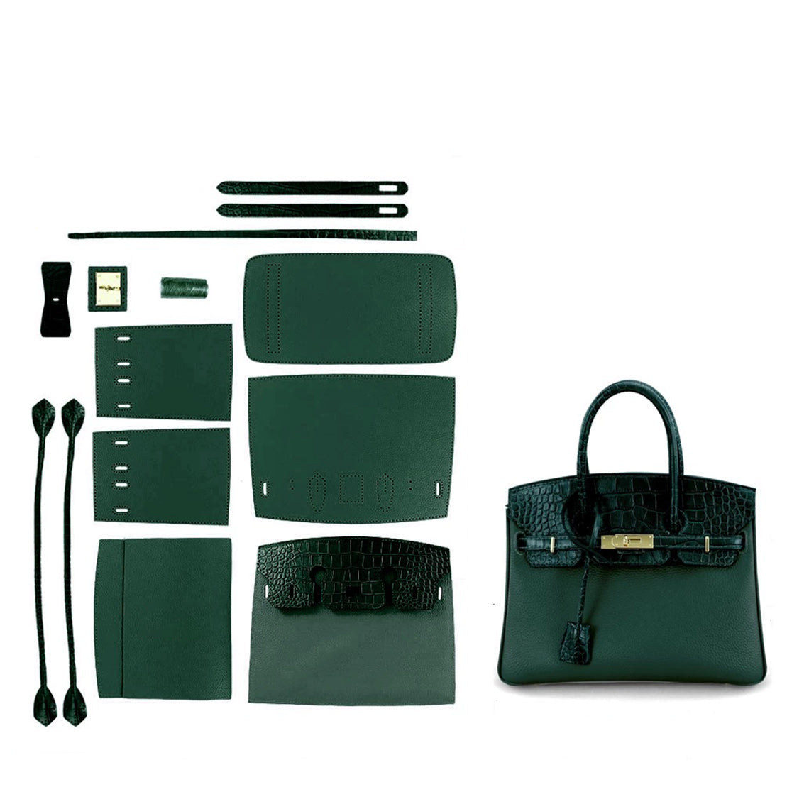 CUCUBIRD CUCUBIRD Top Grain Leather Bi-color Platinum Bag DIY Kit Dark Green 