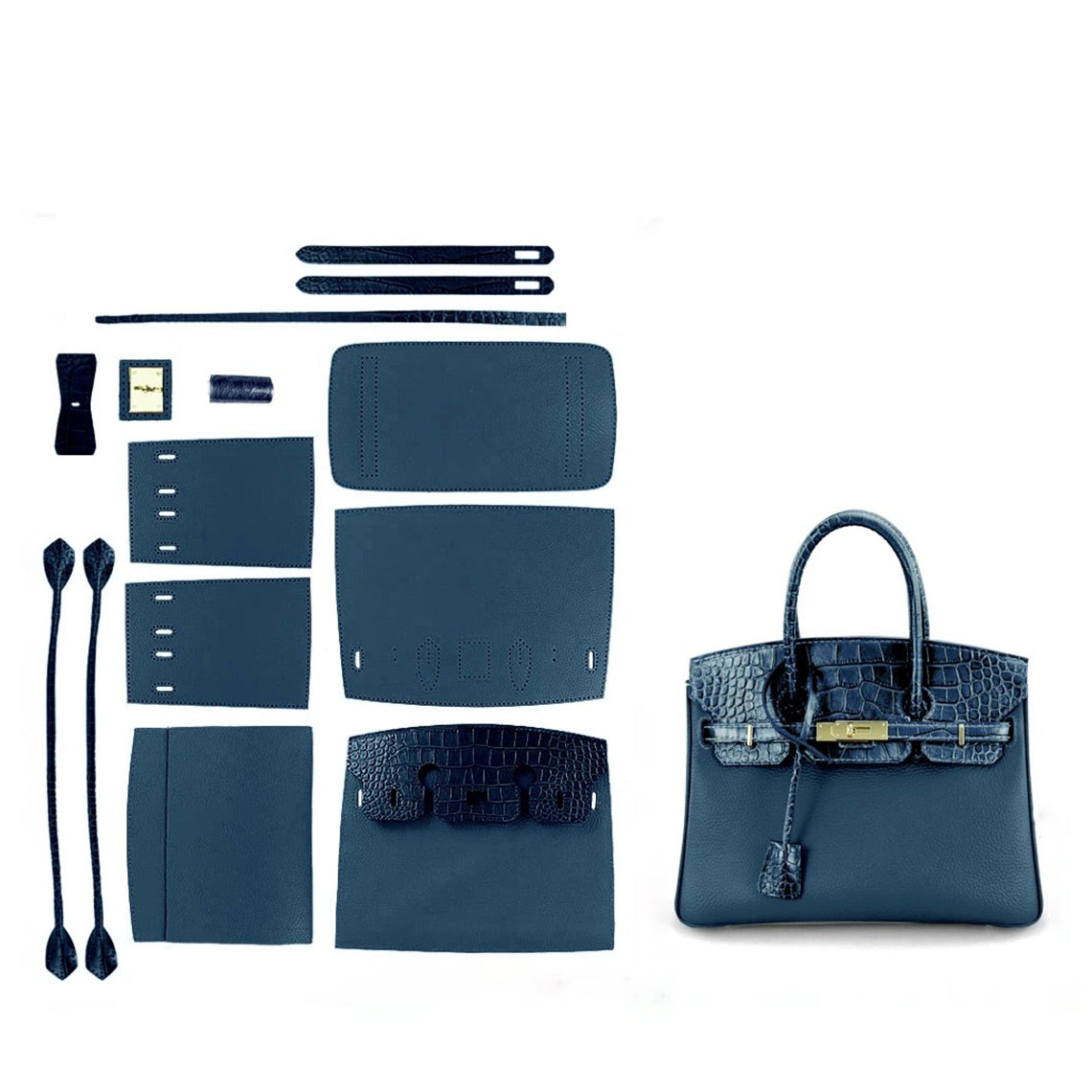 CUCUBIRD CUCUBIRD Top Grain Leather Bi-color Platinum Bag DIY Kit Peacock Blue 