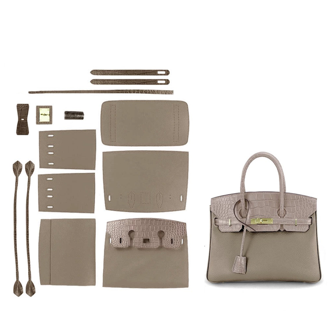 CUCUBIRD CUCUBIRD Top Grain Leather Bi-color Platinum Bag DIY Kit Khaki 