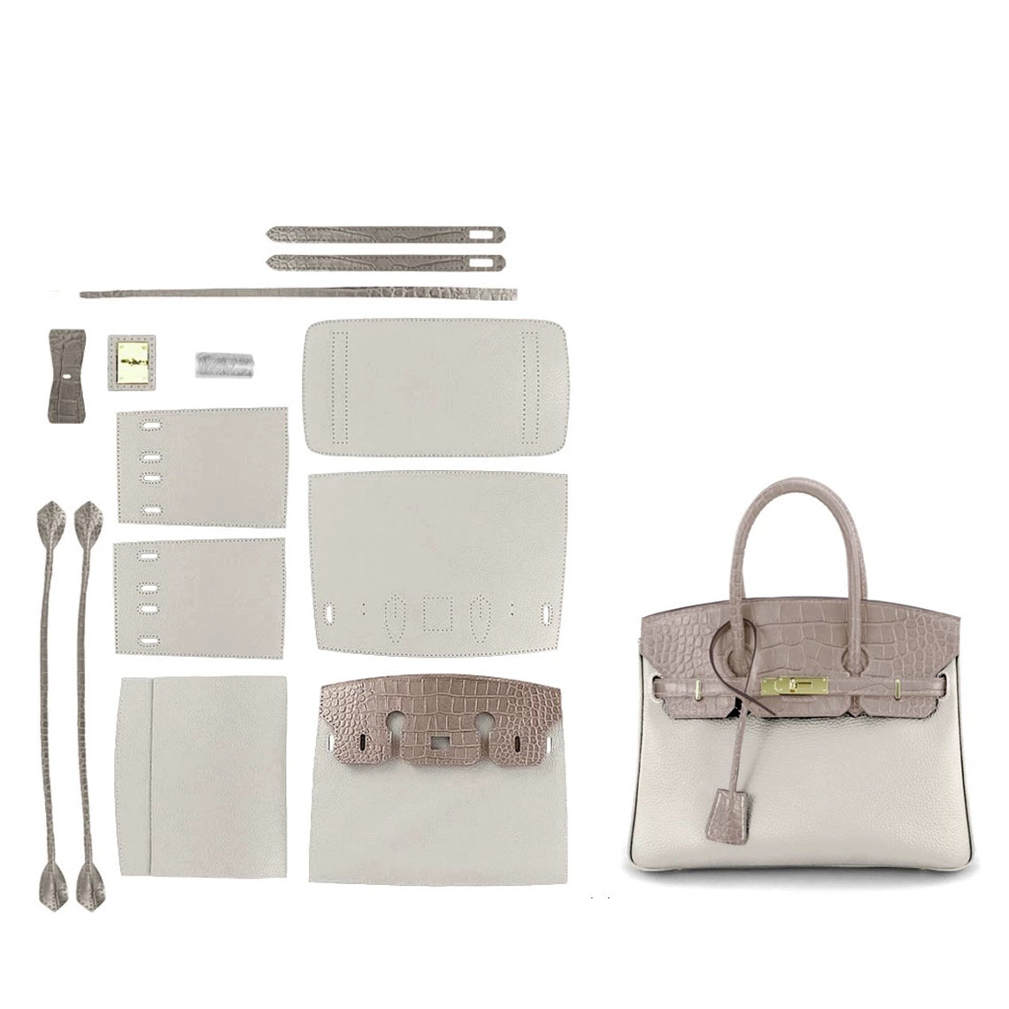 CUCUBIRD CUCUBIRD Top Grain Leather Bi-color Platinum Bag DIY Kit Cream White 