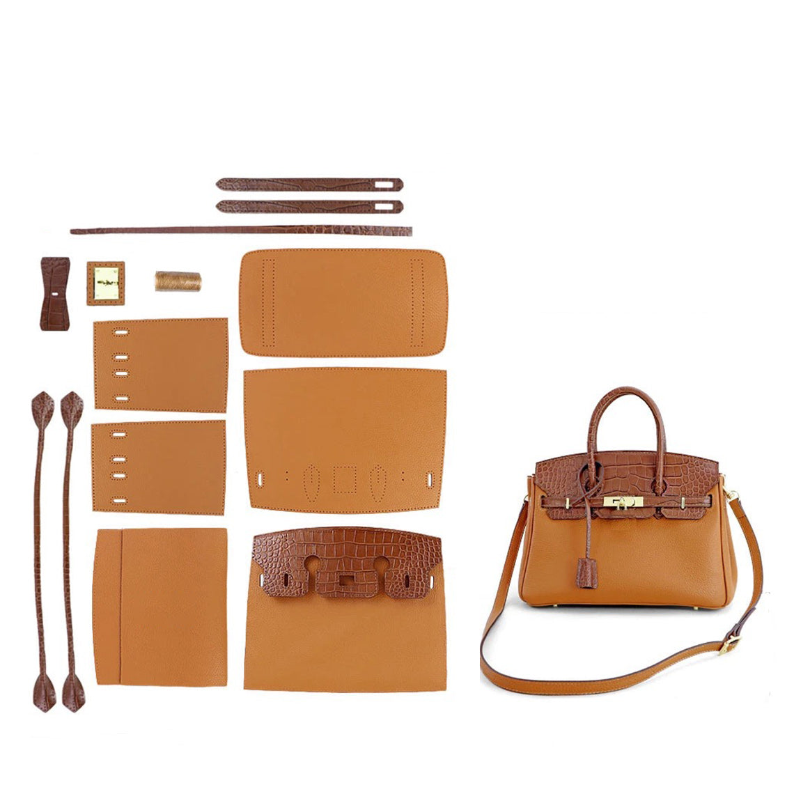 CUCUBIRD CUCUBIRD Top Grain Leather Bi-color Platinum Bag DIY Kit Brown 
