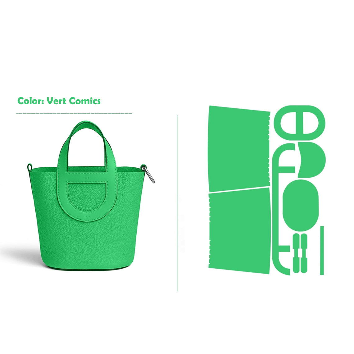 CUCUBIRD POPSEWING® Full Grain Leather Inspired Loop Handbag - Advanced DIY Kit Vert Comics / Silver 