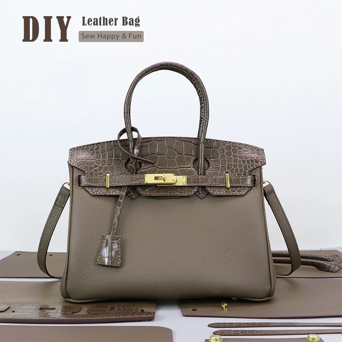 CUCUBIRD Top Grain Leather Bi-color Platinum Bag DIY Kit