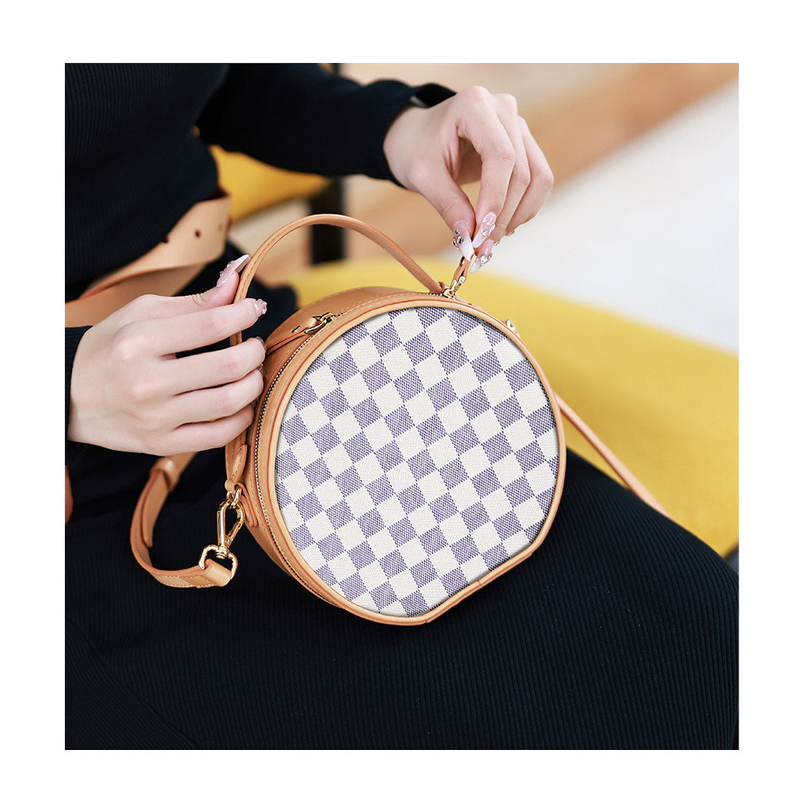 CUCUBIRD POPSEWING® Top Grain Leather Checker Mini Round Bag DIY Kit  