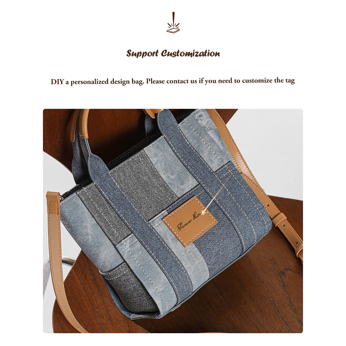 CUCUBIRD Leather Contrast Denim Handbag DIY Kits