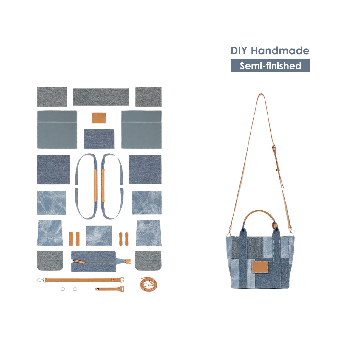 CUCUBIRD Leather Contrast Denim Handbag DIY Kits