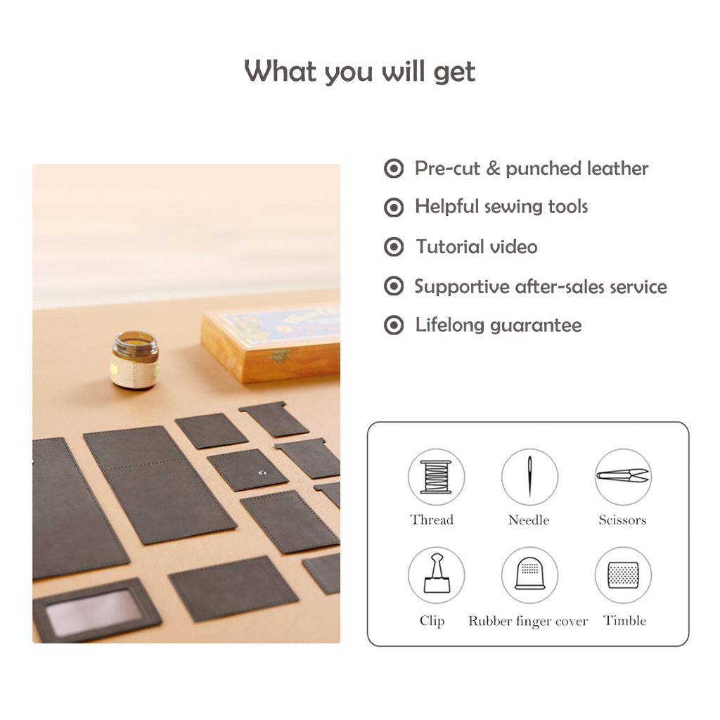 CUCUBIRD CUCUBIRD Top Grain Leather Buckle Trifold Wallet DIY Kits  