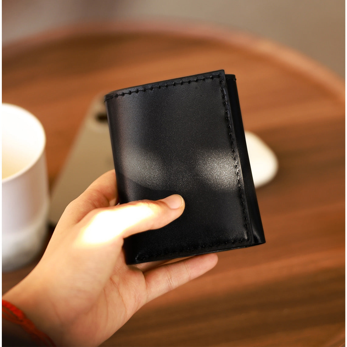 CUCUBIRD CUCUBIRD Top Grain Leather Buckle Trifold Wallet DIY Kits Black 