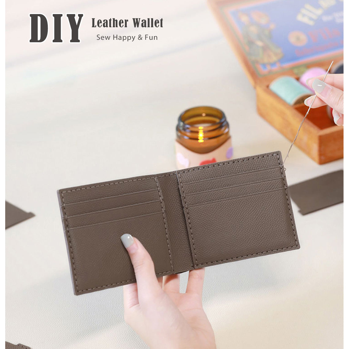 CUCUBIRD Top Grain Leather Simple Card Wallet DIY Kits