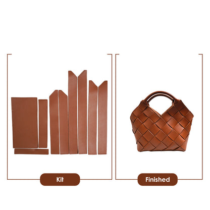 CUCUBIRD POPSEWING® Vegan Leather Woven Handbag DIY Kit Saddle Brown - Cow Leather 