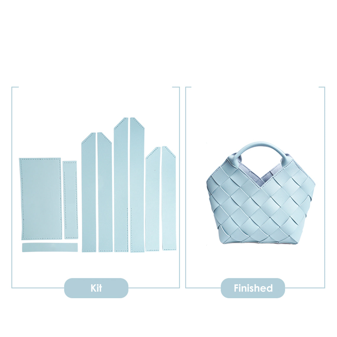 CUCUBIRD POPSEWING® Vegan Leather Woven Handbag DIY Kit Blue (White Thread) - Vegan Leather 