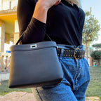 CUCUBIRD Top Grain Leather Top Handle Small Bucket Bag  