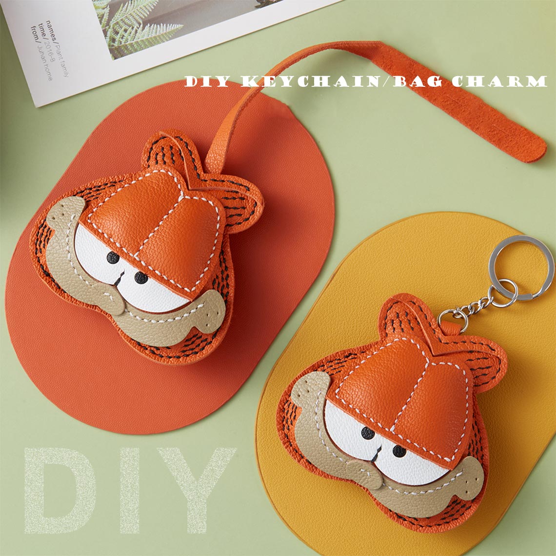 CUCUBIRD POPSEWING® Sheep Leather Garfield Cat Keychain DIY Kit  