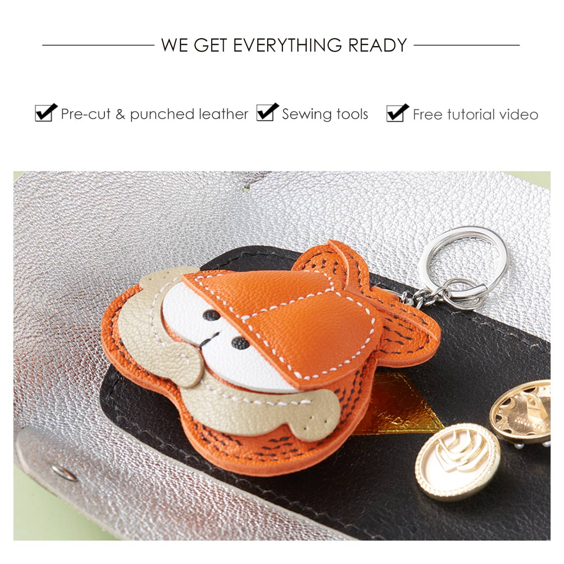 CUCUBIRD POPSEWING® Sheep Leather Garfield Cat Keychain DIY Kit  