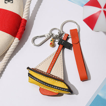 CUCUBIRD Sheep Leather Sailboat Keychain Charm DIY Kits