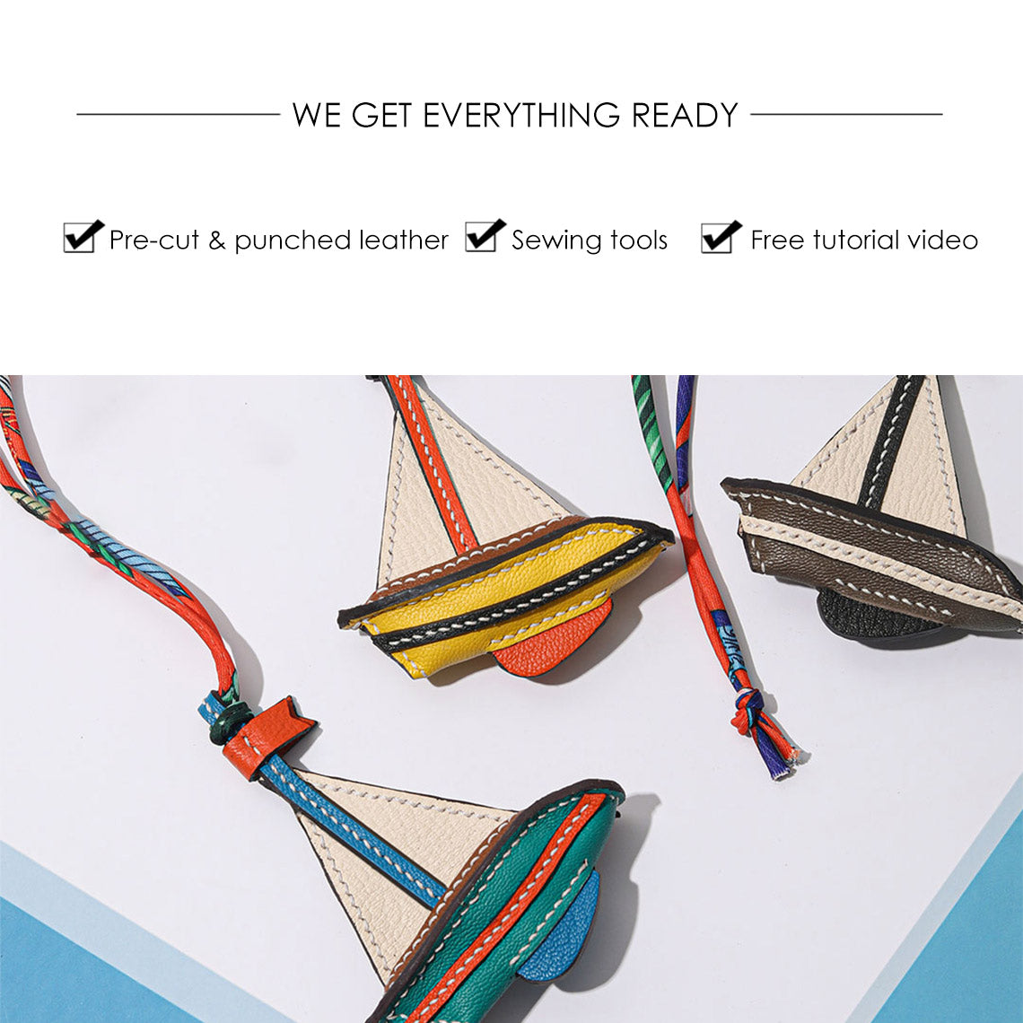 CUCUBIRD CUCUBIRD Sheep Leather Sailboat Keychain Charm DIY Kits  