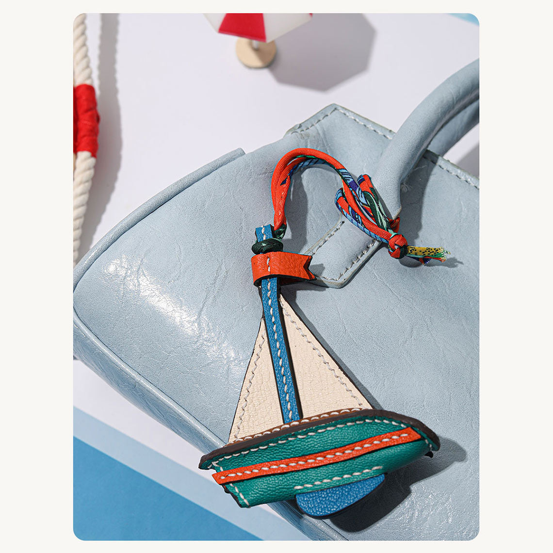 CUCUBIRD Sheep Leather Sailboat Keychain Charm DIY Kits