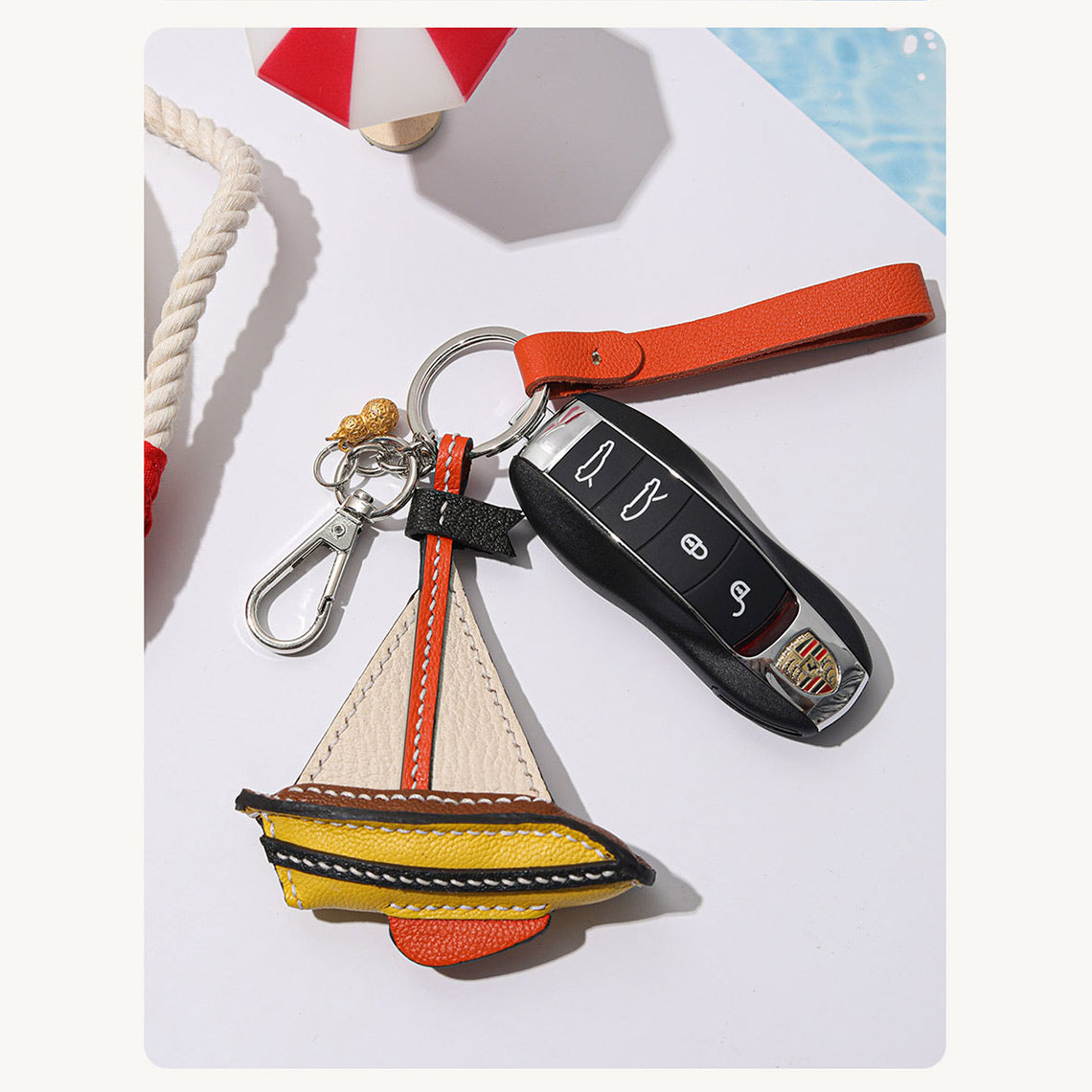 CUCUBIRD Sheep Leather Sailboat Keychain Charm DIY Kits