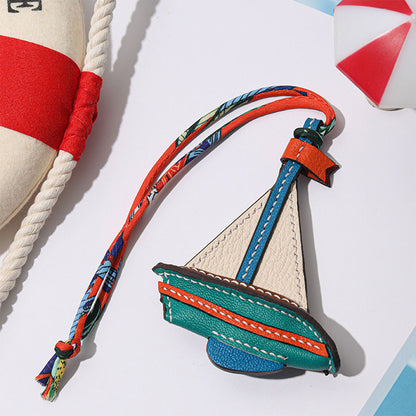 CUCUBIRD Sheep Leather Sailboat Keychain Charm DIY Kits