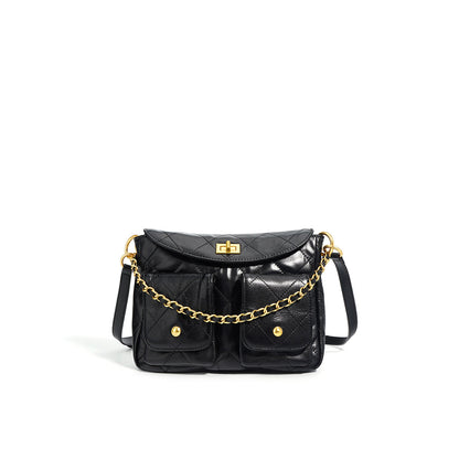 Leather Quilted Chain Hobo Bag