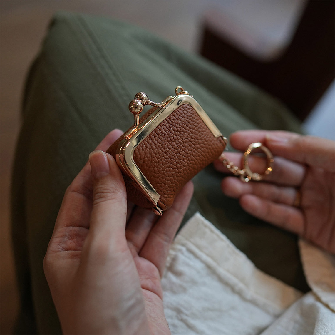 CUCUBIRD Top Grain Leather Kiss Lock Mini Bag  