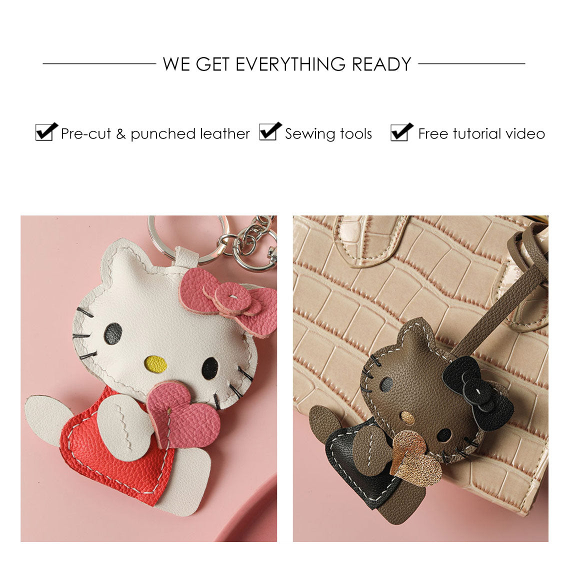 CUCUBIRD POPSEWING® Sheep Leather Loving Heart Kitty Keychain DIY Kit  