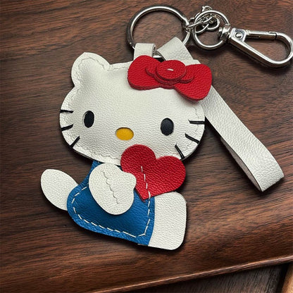 CUCUBIRD POPSEWING® Sheep Leather Loving Heart Kitty Keychain DIY Kit Blue 