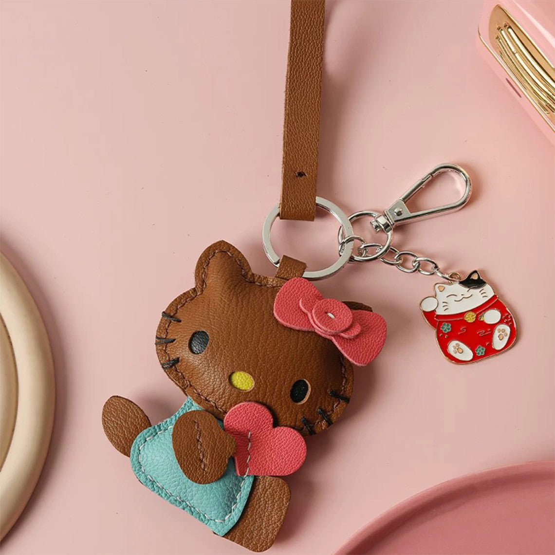CUCUBIRD POPSEWING® Sheep Leather Loving Heart Kitty Keychain DIY Kit Light Blue 