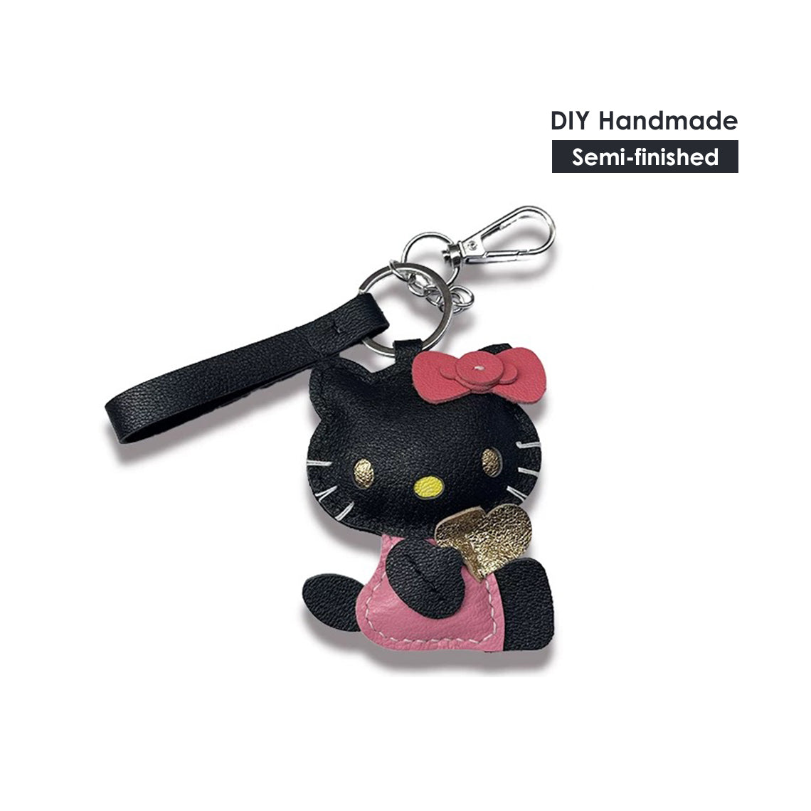CUCUBIRD POPSEWING® Sheep Leather Loving Heart Kitty Keychain DIY Kit Pink 