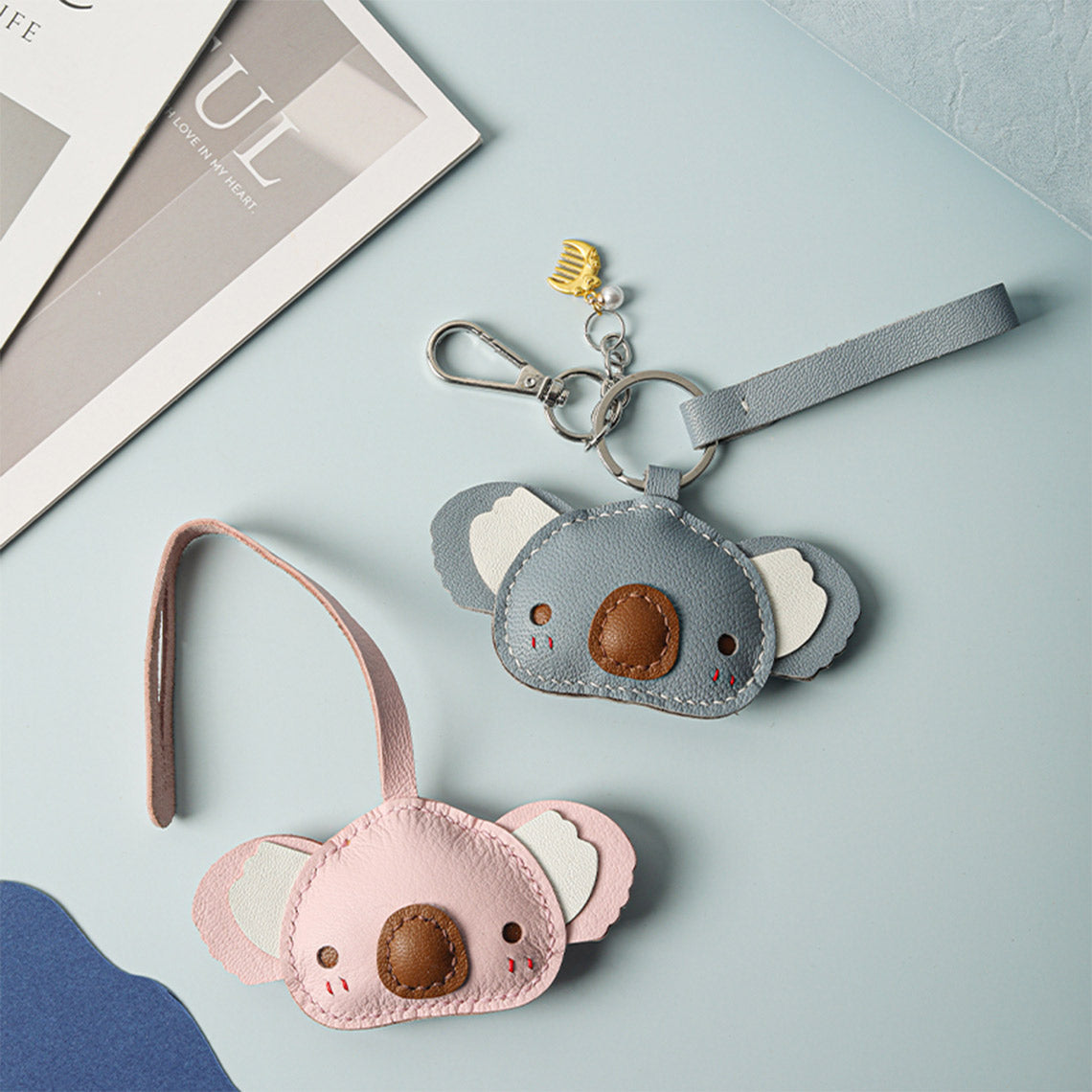 CUCUBIRD POPSEWING® Sheep Leather Cute Koala Keychain DIY Kit  