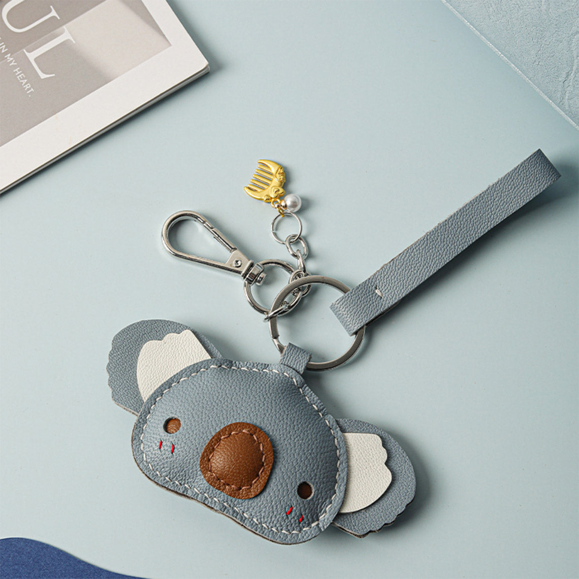 CUCUBIRD POPSEWING® Sheep Leather Cute Koala Keychain DIY Kit Light Grey 