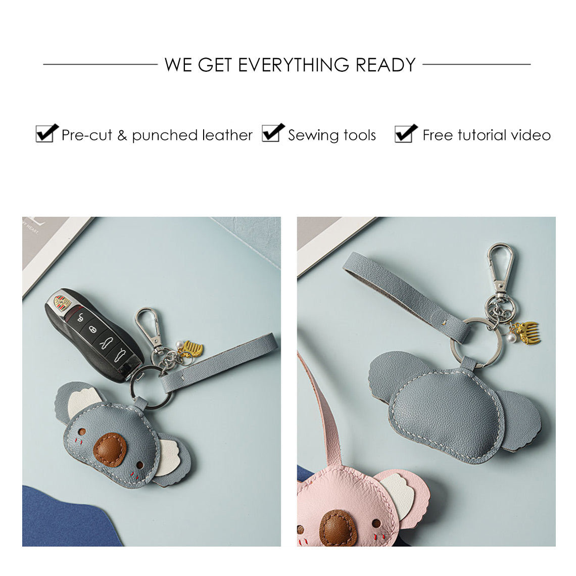 CUCUBIRD POPSEWING® Sheep Leather Cute Koala Keychain DIY Kit  